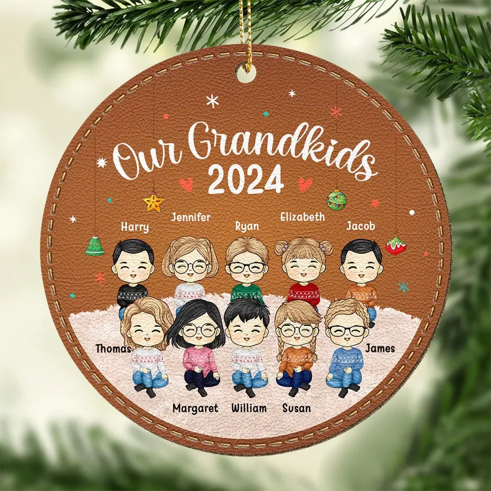 Our Grandkids - Family Personalized Custom Leather Ornament - Christmas Gift For Grandma