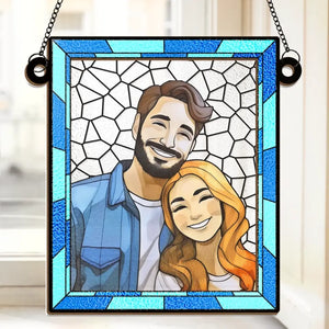 Custom Photo Love You More Every Day - Couple Personalized Window Hanging Suncatcher Ornament - Gift For Husband Wife, Anniversary