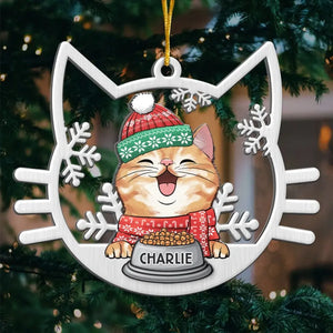 Cute Cat On Christmas Day - Cat Personalized Custom Ornament - Metal Custom Shaped - Christmas Gift For Pet Owners, Pet Lovers