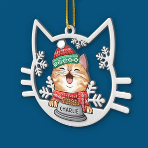 Cute Cat On Christmas Day - Cat Personalized Custom Ornament - Metal Custom Shaped - Christmas Gift For Pet Owners, Pet Lovers