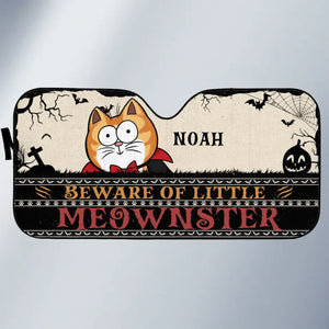 Beware Of Little Meownster - Cat Personalized Custom Auto Windshield Sunshade, Car Window Protector - Halloween Gift For Pet Owners, Pet Lovers