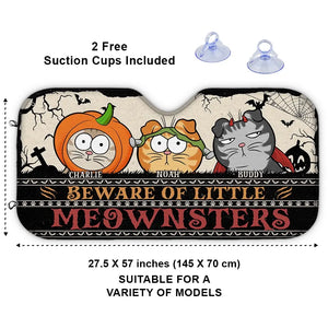 Beware Of Little Meownster - Cat Personalized Custom Auto Windshield Sunshade, Car Window Protector - Halloween Gift For Pet Owners, Pet Lovers