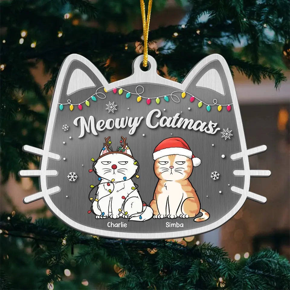 Purrfectly Festive And Full Of Cheer - Cat Personalized Custom Ornament - Metal Custom Shaped - Christmas Gift For Pet Owners, Pet Lovers