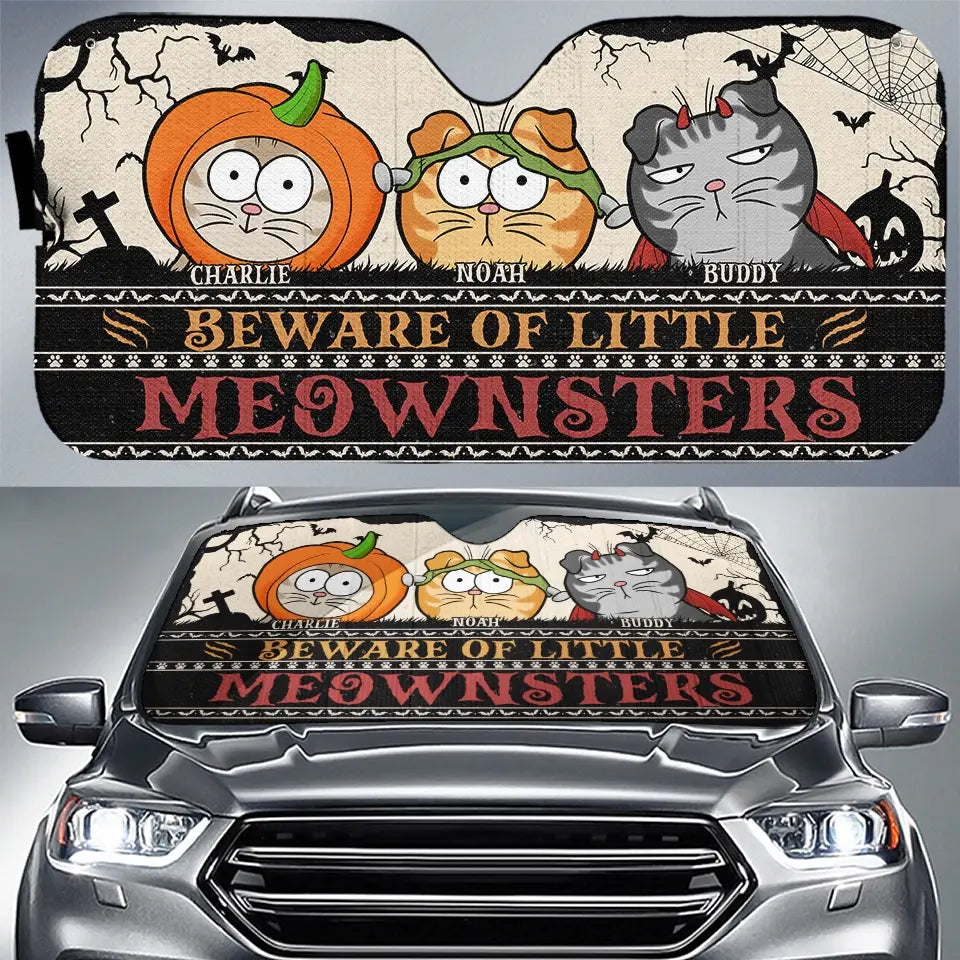 Beware Of Little Meownster - Cat Personalized Custom Auto Windshield Sunshade, Car Window Protector - Halloween Gift For Pet Owners, Pet Lovers