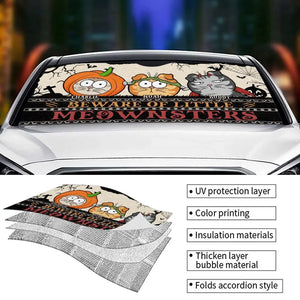 Beware Of Little Meownster - Cat Personalized Custom Auto Windshield Sunshade, Car Window Protector - Halloween Gift For Pet Owners, Pet Lovers