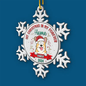 1st Christmas In My Forever Home - Dog & Cat Personalized Custom Ornament - Metal Custom Shaped - Christmas Gift For Pet Owners, Pet Lovers, First Christmas