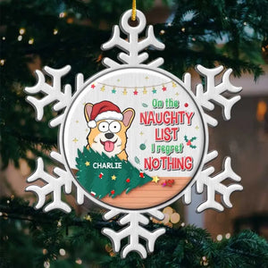 On The Naughty List I Regret Nothing - Dog & Cat Personalized Custom Ornament - Metal Custom Shaped - Christmas Gift For Pet Owners, Pet Lovers