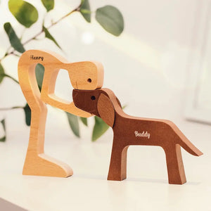 Personalized Custom Wooden Pet Carvings - The Love Between You And Your Fur-Friend - Gift For Pet Lovers - Wood Sculpture Table Ornaments, Carved Wood Decor