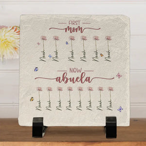 First Mom, Now Grandma - Family Personalized Custom Square Shaped Stone With Stand - Gift For Mom, Grandma