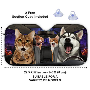 Custom Photo Pets Are Family, They Make Life Brighter - Dog & Cat Personalized Custom Auto Windshield Sunshade, Car Window Protector - Halloween Gift For Pet Owners, Pet Lovers