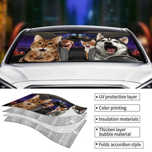 Custom Photo Pets Are Family, They Make Life Brighter - Dog & Cat Personalized Custom Auto Windshield Sunshade, Car Window Protector - Halloween Gift For Pet Owners, Pet Lovers