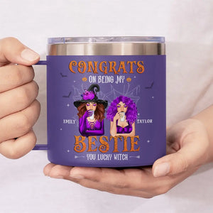 Congrats On Being My Sister - Bestie Personalized Custom 14oz Stainless Steel Tumbler With Handle - Halloween Gift For Best Friends, BFF, Sisters