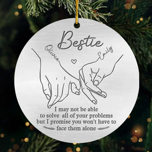 Holding Hands, We Conquer It All - Bestie Personalized Custom Ornament - Metal Custom Shaped - Christmas Gift For Best Friends, BFF, Sisters