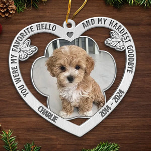 Custom Photo Gone To Heaven, Forever In Our Hearts - Memorial Personalized Custom Ornament - Metal Custom Shaped - Sympathy Gift, Christmas Gift For Pet Owners, Pet Lovers