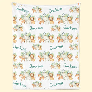 Woodland Animals In Da House - Family Personalized Custom Baby Blanket - Gift For Baby Kids, Newborn Baby