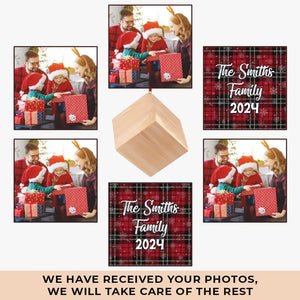 Custom Photo Every Time We Love, Every Time We Give, It’s Christmas - Family Personalized Custom Wooden Cube Ornament - Christmas Gift For Family Members