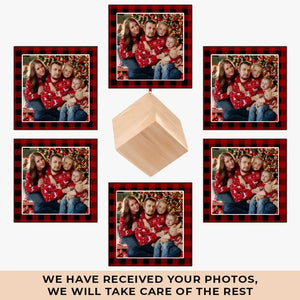 Custom Photo It's The Most Beautiful Time Of The Year - Family Personalized Custom Wooden Cube Ornament - Christmas Gift For Family Members