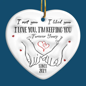 Merry And Bright, With You By My Side - Couple Personalized Custom 3D Inflated Effect Printed Ornament - Ceramic Heart Shaped - Christmas Gift For Husband Wife, Anniversary