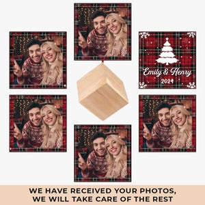 Custom Photo Under The Mistletoe - Couple Personalized Custom Wooden Cube Ornament - Christmas Gift For Husband Wife, Anniversary