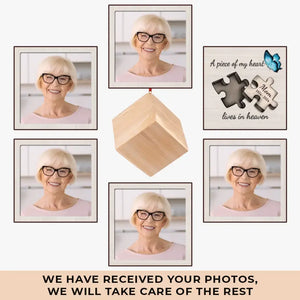 Custom Photo A Piece Of My Heart - Memorial Personalized Custom Wooden Cube Ornament - Sympathy Gift, Christmas Gift For Family Members