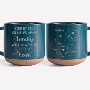 Though We May Be Far Apart, We Are Always Close At Heart - Family Personalized Custom Pottery Mug - Gift For Family Members