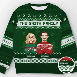 Our Family’s Love Shines Brightest At Christmas - Family Personalized Custom Ugly Sweatshirt - Unisex Wool Jumper - Christmas Gift For Family Members