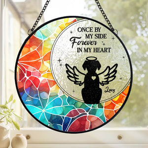 Forever In My Heart, Never Forgotten - Memorial Personalized Custom Stained Glass Window Hanging Suncatcher - Sympathy Gift For Pet Owners, Pet Lovers