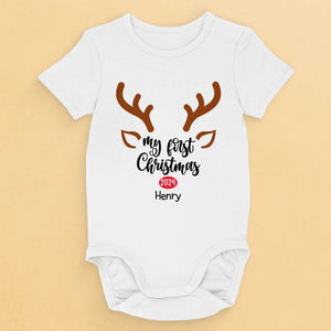 Our Little Reindeer Is Ready For Their First Sleigh Ride - Family Personalized Custom Baby Onesie - Christmas Gift For Baby Kids, Newborn Baby