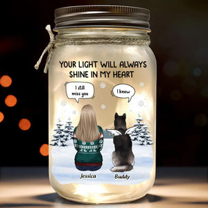 Your Purrs Echo In My Memories - Memorial Personalized Custom Mason Jar Light - Sympathy Gift For Family Members, Pet Owners, Pet Lovers