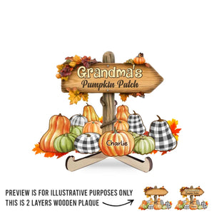 Grandma's Pumpkin Patch - Family Personalized Custom 2-Layered Wooden Plaque With Stand - Gift For Mom, Grandma