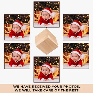 Custom Photo Children Bring Us A Piece Of Heaven On Earth - Family Personalized Custom Wooden Cube Ornament - Christmas Gift For Baby Kids, Newborn Baby