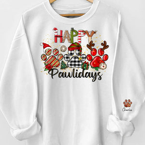 Happy Pawlidays - Dog & Cat Personalized Custom Unisex Sweatshirt With Design On Sleeve - Christmas Gift For Pet Owners, Pet Lovers