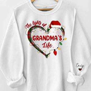 The Lights Of Grandma's Life - Family Personalized Custom Unisex Sweatshirt With Design On Sleeve - Christmas Gift For Mom, Grandma