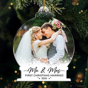 Custom Photo Falling In Love With You More Each Christmas - Couple Personalized Custom Ornament - Acrylic Custom Shaped - Christmas Gift For Husband Wife, Anniversary, First Christmas