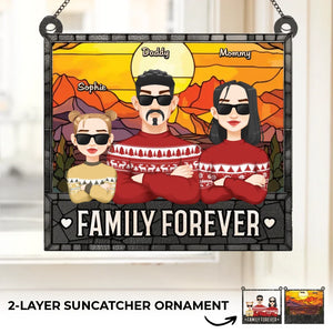 Family Forever - Family Personalized Window Hanging Suncatcher Ornament - Christmas Gift For Family Members