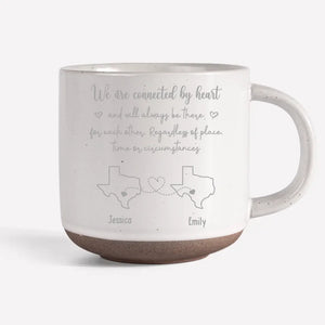 We Are Connected By Heart - Bestie Personalized Custom Pottery Mug - Gift For Best Friends, BFF, Sisters