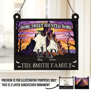 Home Sweet Haunted Home - Family Personalized Window Hanging Suncatcher - Halloween Gift For Family Members