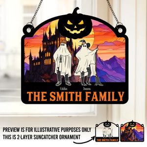 We're Hiding In The Walls, Creeping Out At Midnight - Family Personalized Window Hanging Suncatcher - Halloween Gift For Family Members