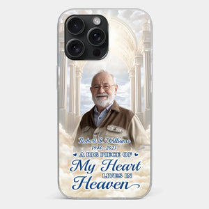 Custom Photo A Big Piece Of My Heart Lives In Heaven - Memorial Personalized Custom Clear Phone Case - Sympathy Gift For Family Members