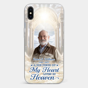 Custom Photo A Big Piece Of My Heart Lives In Heaven - Memorial Personalized Custom Clear Phone Case - Sympathy Gift For Family Members