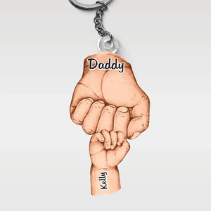 Dad Hold Our Hands For A Little While And Hold Our Hearts Forever - Family Personalized Custom Shaped Acrylic Keychain - Gift For Dad, Grandpa