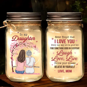 Life Is Beautiful With My Daughter - Family Personalized Custom Mason Jar Light - Gift For Mom, Daughter