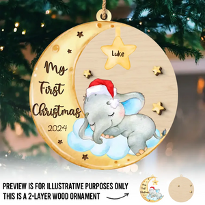 My First Christmas - Family Personalized Custom Shaped 2 Layered Wood Christmas Ornament - Christmas Gift For Baby Kids, Newborn Baby