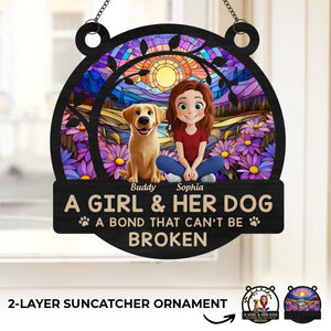 A Girl And Her Dog, A Love Story Written In Paw Prints - Dog Personalized Window Hanging Suncatcher - Gift For Pet Owners, Pet Lovers