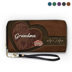 Her Hugs Fix Everything - Family Personalized Custom Leather Long Wallet - Gift For Mom, Grandma