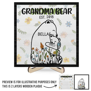 Grandma Bear Hugs Are The Cure For Everything - Family Personalized Custom 2-Layered Wooden Plaque With Stand - Gift For Mom, Grandma