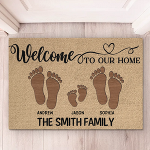 Welcome To Our Home, Where Love Begins - Family Personalized Custom Home Decor Decorative Mat - House Warming Gift For Family Members