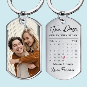 Custom Photo Celebrating The Day Our Journey Began - Couple Personalized Custom Keychain - Christmas Gift For Husband Wife, Anniversary