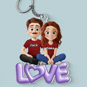 Love Is Sharing Your Popcorn - Couple Personalized Custom Shaped Acrylic Keychain - Gift For Husband Wife, Anniversary