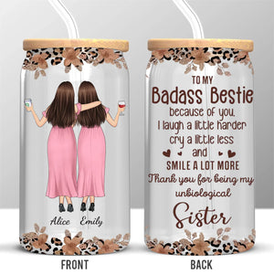 Sisters Make The Best Of Friends - Bestie Personalized Custom Glass Cup, Iced Coffee Cup - Gift For Best Friends, BFF, Sister